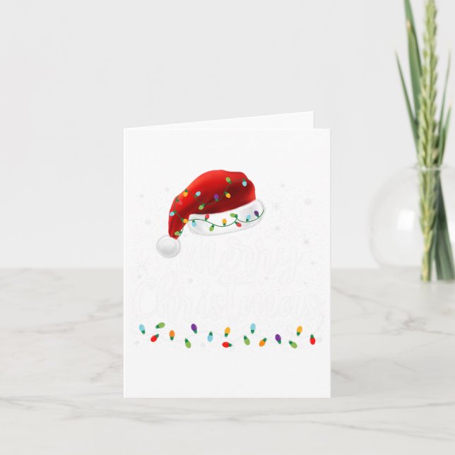 Tarjeta Feliz Navidad Luces Red Santa Hat Familia de navid (Anverso)