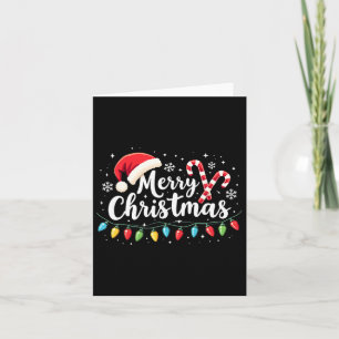Tarjeta Feliz Navidad Luces Red Santa Hat Familia de navid