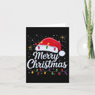 Tarjeta Feliz Navidad Luces Red Santa Hat Familia de navid