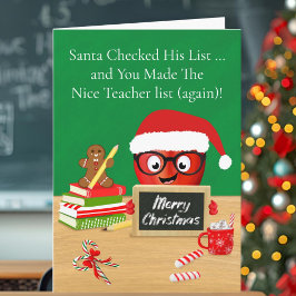 Tarjeta Feliz Navidad Maestro Manzana Linda en Escritorio