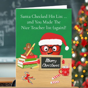 Tarjeta Feliz Navidad Maestro Manzana Linda en Escritorio