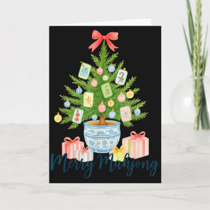 Tarjeta Feliz Navidad Mahjong Árbol Chinoiserie Fiesta