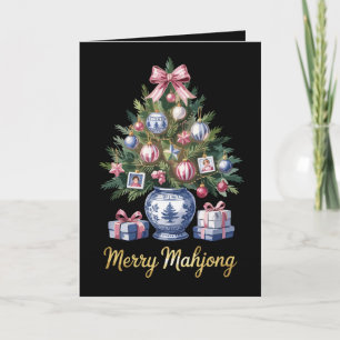 Tarjeta Feliz Navidad Mahjong Árbol Navideño Jarrón Navide
