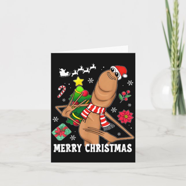 Tarjeta Feliz Navidad Marcus The Worm Divertido Meme Desen (Anverso)