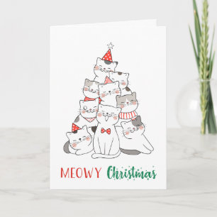 Tarjeta Feliz Navidad Meowy Divertido Gato Amante Gatito C