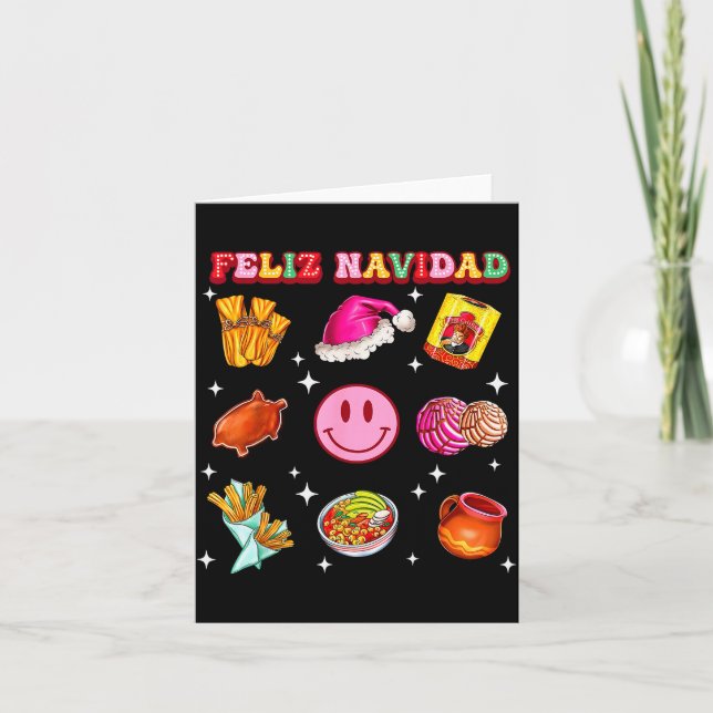 Tarjeta Feliz Navidad Mexican Christmas Mexico Food Men Wo (Anverso)