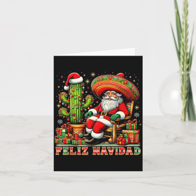 Tarjeta Feliz Navidad Mexican Christmas Santa Sombrero Cac (Anverso)