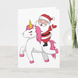 Tarjeta feliz navidad montando unicornio