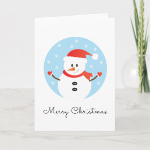 Tarjeta Feliz Navidad Muñeco de Nieve Copos de Nieve Rojo