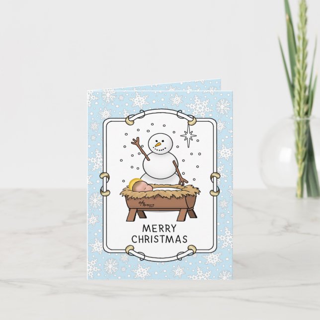 Tarjeta Feliz Navidad Natividad Niño Jesús Snowman (Anverso)