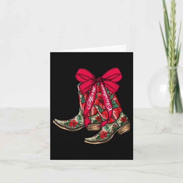 Tarjeta Feliz Navidad Navidad Cowboy Boots Coquette Bow Pa (Anverso)