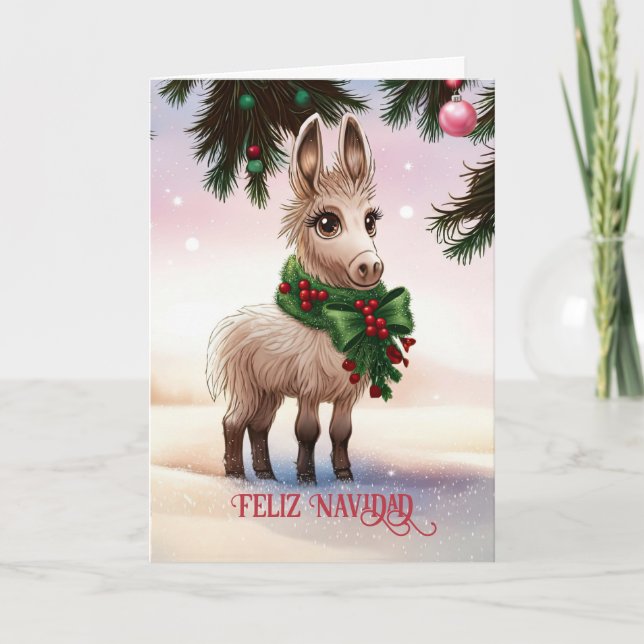 Tarjeta Feliz Navidad Navidades adoran burro burro (Anverso)