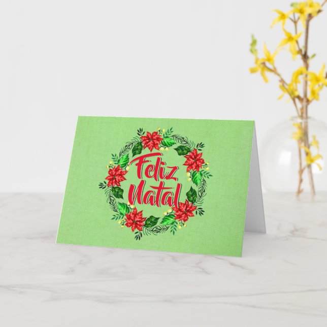 Tarjeta Feliz navidad navideña al Feliz Natal Portugués (flor amarilla)