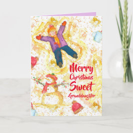 Tarjeta Feliz Navidad Nieta Snowman Angels