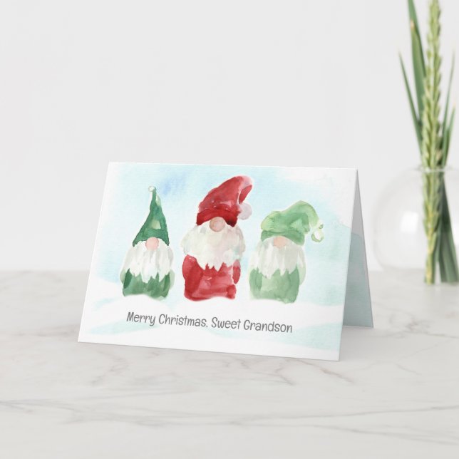 Tarjeta Feliz navidad nieto Holiday Gnomes Nieve (Anverso)