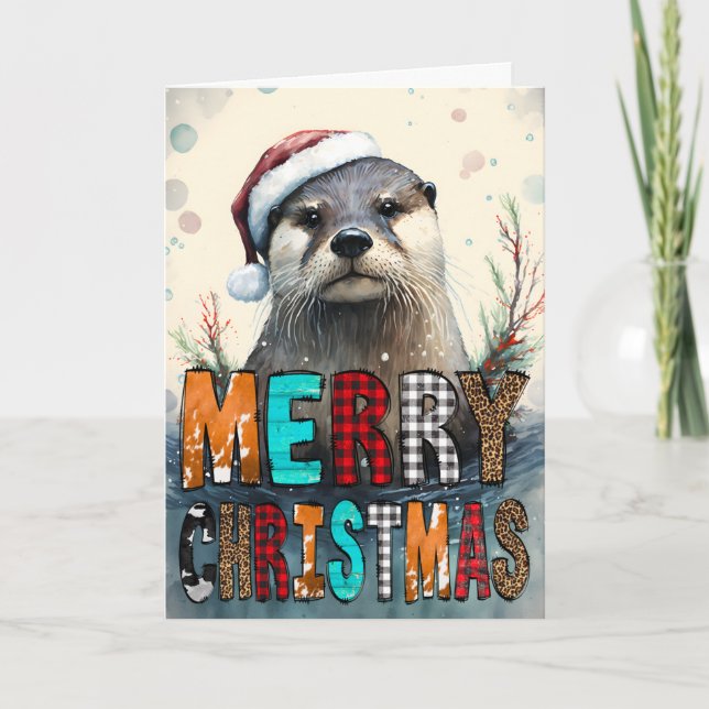 Tarjeta Feliz Navidad Nutria (Anverso)