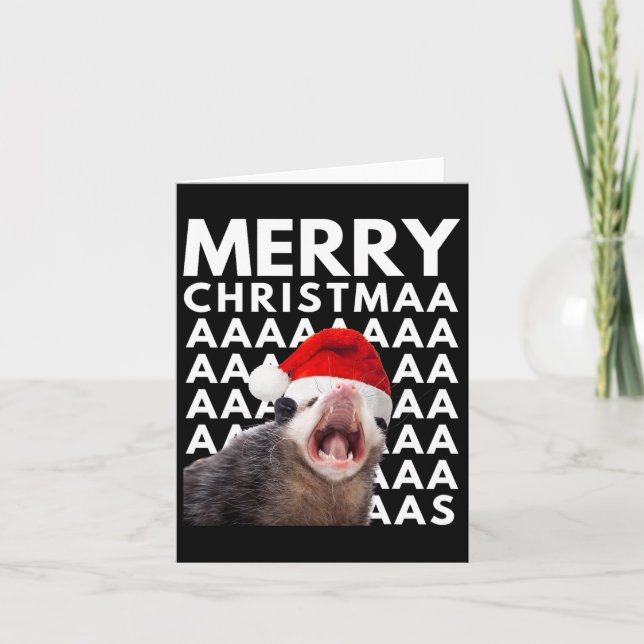 Tarjeta Feliz Navidad, Opossum gritando Diversión Hombres  (Anverso)