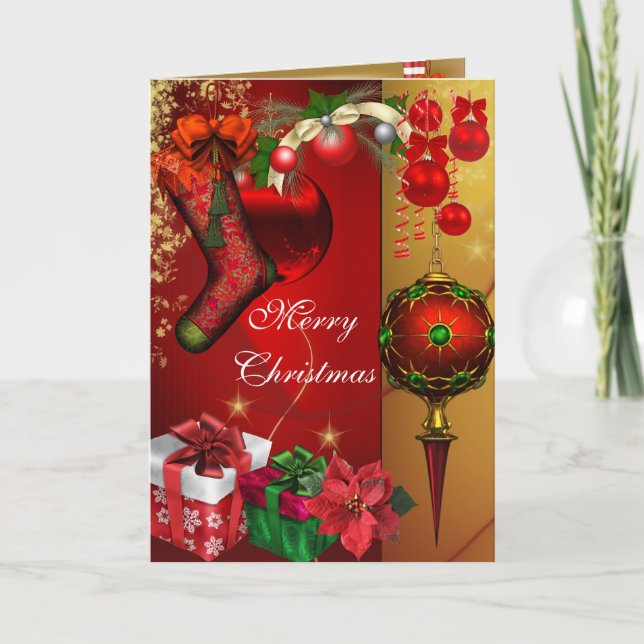 Tarjeta Feliz Navidad Oro Rojo Blanco Navidad (Anverso)