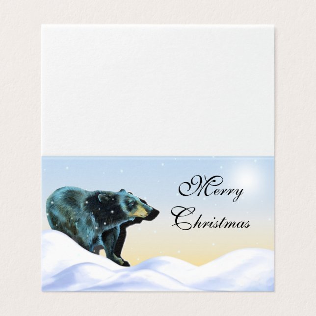 Tarjeta Feliz Navidad - Oso Negro en la Nieve (Exterior desplegado)