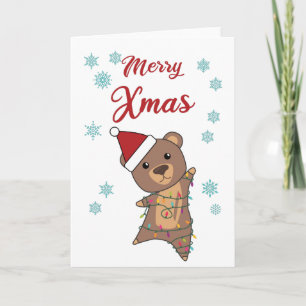 Tarjeta Feliz Navidad Oso Nieve Invierno Teddy Kids