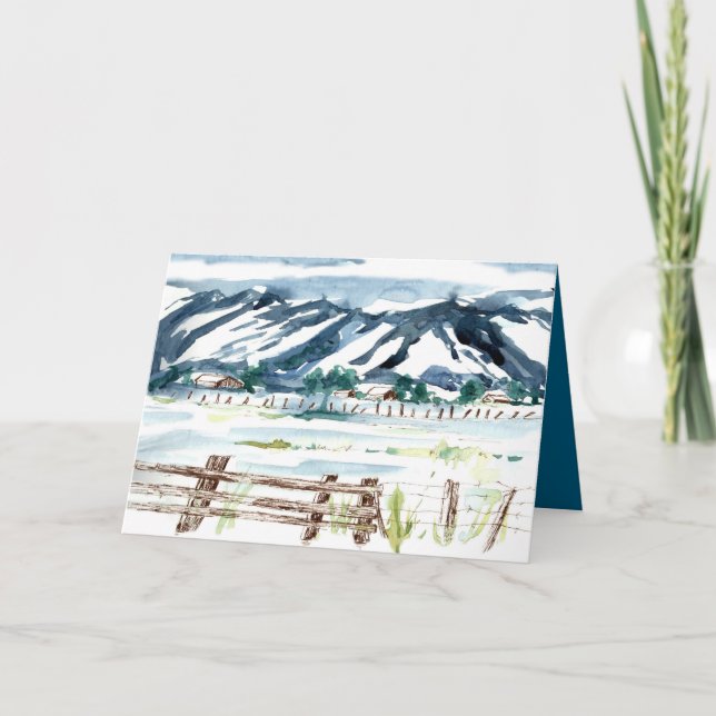 Tarjeta Feliz Navidad Paisaje Nevado Montañas (Anverso)