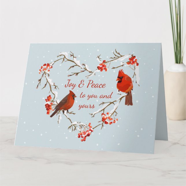 Tarjeta Feliz Navidad Pájaro Rojo Cardenal Corazón (Anverso)
