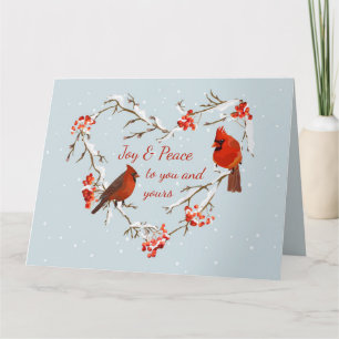 Tarjeta Feliz Navidad Pájaro Rojo Cardenal Corazón