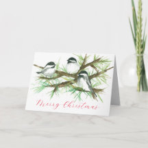 Feliz Navidad pájaros de pollo en un árbol