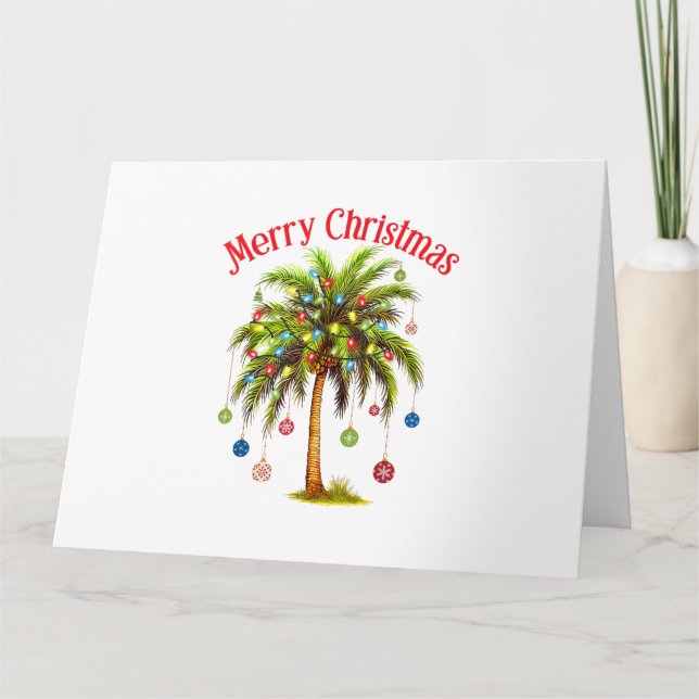 Tarjeta Feliz Navidad Palm Tree Light Tropical Hawaiano (Anverso)