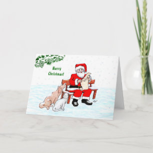 Tarjeta ¡Feliz Navidad! Papá Noel con Gato y Perro