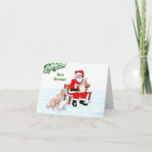 Tarjeta Feliz Navidad! Papá Noel con gato y perro