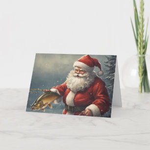Tarjeta Feliz Navidad Papá Noel Pesca Pescado
