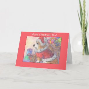 Tarjeta Feliz Navidad, papá, perro de Corgi vestido de San
