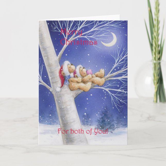 Tarjeta Feliz Navidad para ambos, pareja de osos (Anverso)