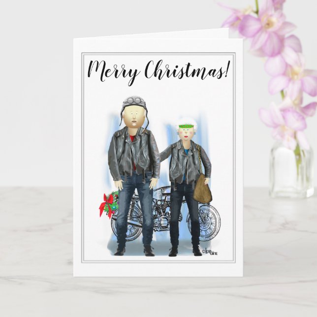 Tarjeta Feliz Navidad para la pareja de motociclistas (Orquídea)