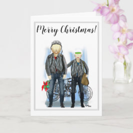 Tarjeta Feliz Navidad para la pareja de motociclistas
