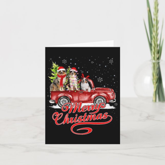 Tarjeta Feliz Navidad Pastor Australiano Santa Reindeer (Anverso)