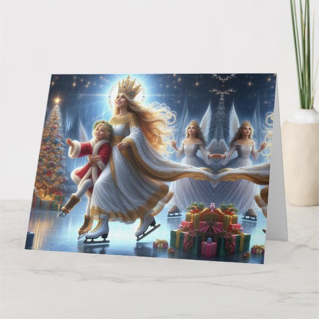 Tarjeta Feliz Navidad Patinaje Hielo (Anverso)