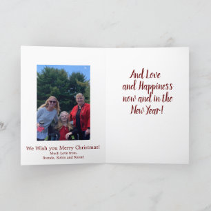 Tarjeta Feliz Navidad, paz y seguridad con foto