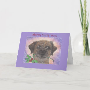 Tarjeta Feliz Navidad, perro de la frontera y holly