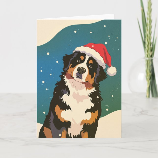 Tarjeta Feliz Navidad Perro de Montaña Bernés en Santa (Anverso)