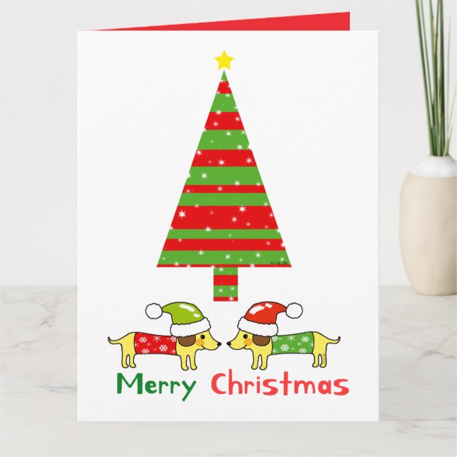 Tarjeta Feliz Navidad (perros Santa) (Anverso)