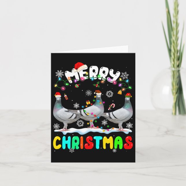 Tarjeta Feliz Navidad Pigeon Lover Santa Hat Xmas Luces (Anverso)