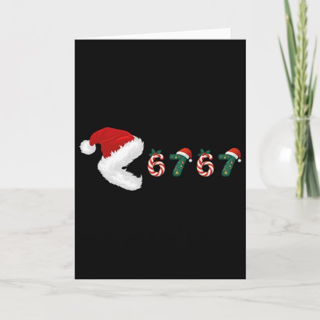 Tarjeta Feliz Navidad Pijamas Comiendo 67 Meme Seis Siete  (Anverso)