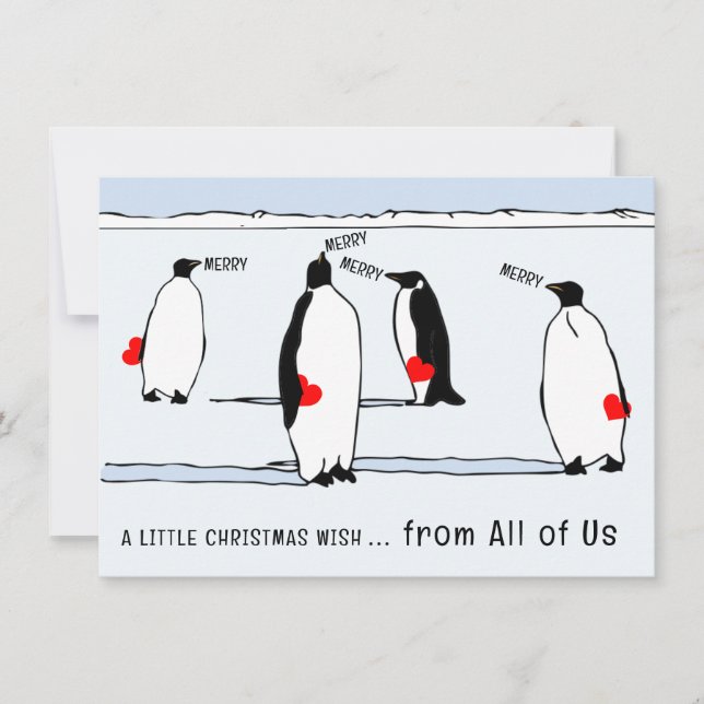 Tarjeta Feliz Navidad Pingüino Navidad Guay Corazón Rojo (Anverso)