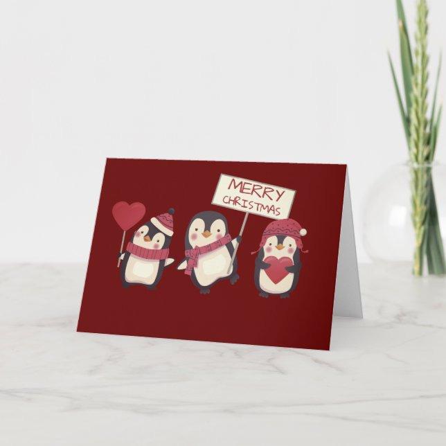 Tarjeta Feliz Navidad Pingüinos  (Anverso)