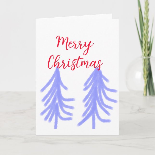 Tarjeta Feliz Navidad pino pino púrpura rojo púrpura y agu (Anverso)