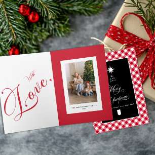 Tarjeta Feliz Navidad Plaid Rojo Búfalo Foto Doblada