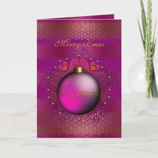 Tarjeta Feliz Navidad Plomo Profundo Gema Rosa (Anverso)