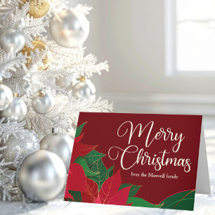 Tarjeta Feliz Navidad Poinsettia Elegante Roja Personaliza